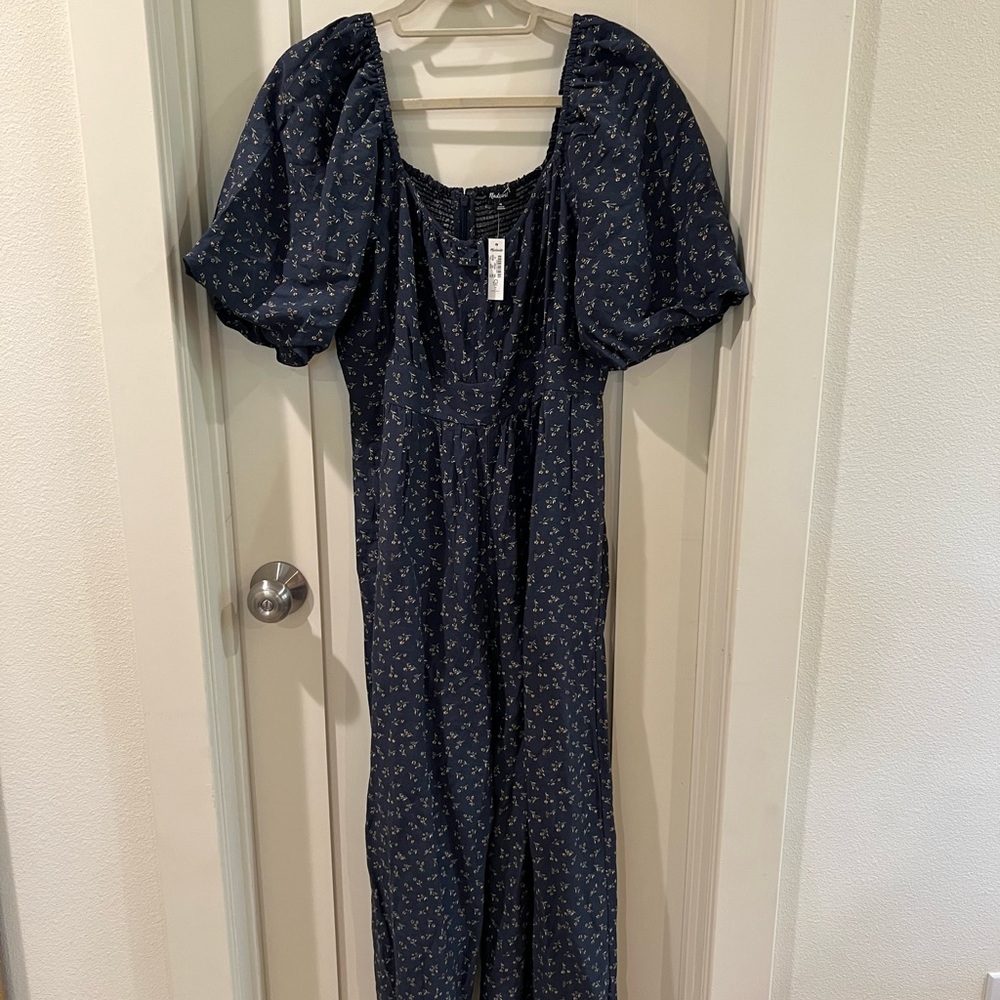Madewell Square-Neck Bubble-Sleeve Jumpsuit in Spring Fling